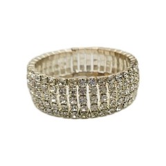 Wide Crystal Cuff Bracelet Silver tone Rhinestone .75 in WIDE OSFM Couture
