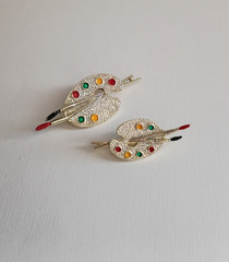 2- GERRY’S Artists Palette Signed Gold Tone Paint Brush Brooch Pins