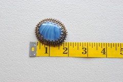 Vintage Filigree Bright Blue Slag Art Glass Brooch Pin oval bezel ML11