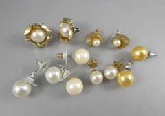 Retro Modern Varying Studs Styles w Faux Pearls LOT 6 Post Pierced Earrings 195L