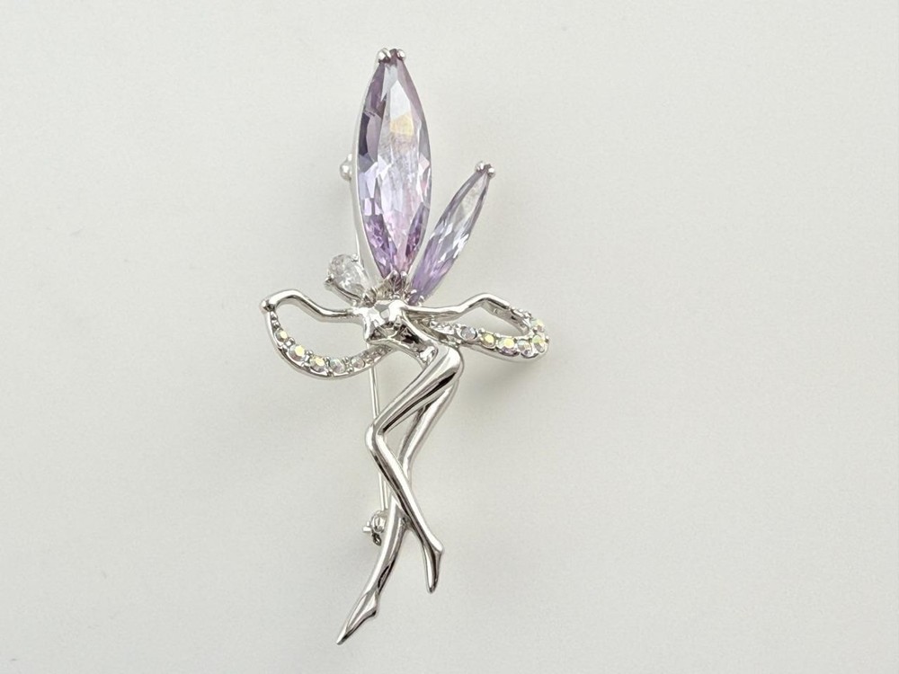 Vintage Kirks Folly Purple Crystal Winged Fairy Pin Brooch Ab Rhinestones