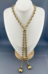 Vintage Bolo Necklace Chunky Rope Chain Tassel Drop Gold Tone 25”