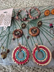 Mixed Earring Lot Of 8 Pairs Metal, Wood, Beads Stone 1 Clip on Some New