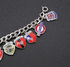​VTG Sterling Silver Enamel Travel Shield Charm Bracelet 25g Formosa London Well