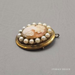 Vintage Italian Cameo Profile Oval Brooch Pin / Pendant 12k GF Faux Pear