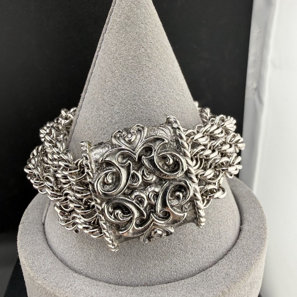 Vintage Art Nouveau Revival Silver Tone Chunky 6.5″