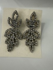 Vintage Silvertone And Rhinestone Earrings, Post Back For Pierced Ears