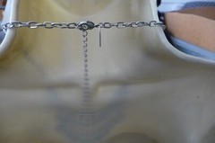 A6#214X NECKLACE SILVER TONE CHANDLIER BLACK & OFF WHITE DANGLESIGN NY