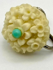 Vintage Earrings Carved Lucite/Resin Flowers Faux Turquoise Screw-Back, Unsigned