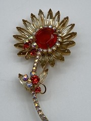 Vintage JULIANA D&E Sunflower Large Pin Brooch Champagne/Orange Rhinestone Stem