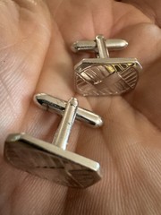 VTG SWANK Silver Tone Square Cufflinks Cut Out Openwork MCM Bullet Back Geometry