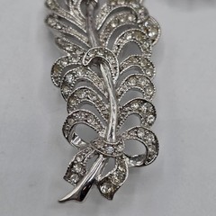 Vintage Feather Brooch Rhinestone Silver Tone Art Deco Style Pin Jewelry Stement