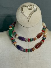 Vintage Beaded Nuggets Multicolor Agate Quartz Necklace