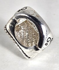 Vintage Large Chunky Square Scrollwork Bezel Silver Tone Watch Band Ring