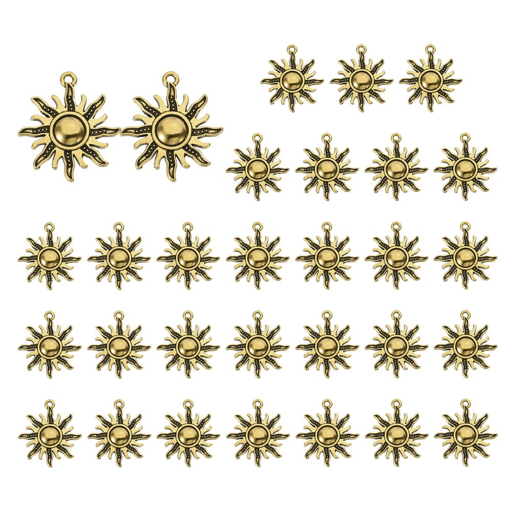 30 Pcs Alloy Sun Charm, Dark Gold, 1.1 x 1 Inch