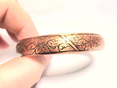 Vintage Solid Copper Etched Floral Bangle Bracelet 8″ Circumference Boho Jewelry