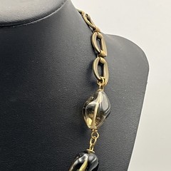 Vintage Smoky Quartz Quartz Stone Necklace On Antiqued Brass Tone Link Chain
