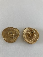 Vintage Pansy Flower Pierced Earrings With Yellow, Lavender & Mauve Enamel