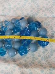 Vtg W Germany Light Blue AB Beads Triple Strand Necklace & Clip On Earring Set