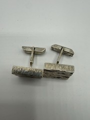 Sterling Silver Rectangle Bullet Back Vintage Cufflinks for Men