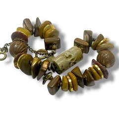 Miriam Haskell Bracelet Agate Stone Honey Brown Gilt Gold Spacers Quartz Vtg 70s