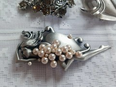 Vintage Brooch Lot Signed Crown Trifari Silver Toned Judy Lee