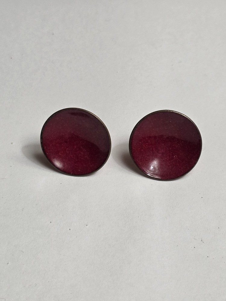 Vintage MCM Mid-century Red Enamel On Copper Screw Back EARRINGS
