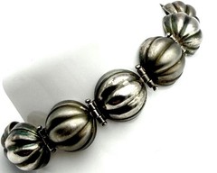 Vintage Italy 925 Sterling Silver Orb Bracelet Earrings Set Ribbed Modernist 30g