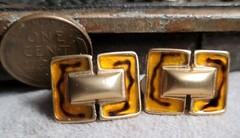 Vintage Costume jewelry clip on earrings 1980s 1990s Gold Tone W/ Orange Enamel