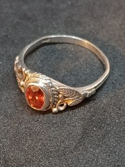 Vintage 925 Sterling Silver Natural Orange Garnet Leaf Vine Ring Size 6.5
