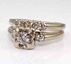 Vintage Art Deco Style Lab Created Diamond Bridal Ring Set 14k Yellow Gold FN