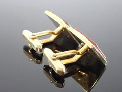 Vintage Gold Tone Red Stone Rectangular Cufflinks Mid Century Style