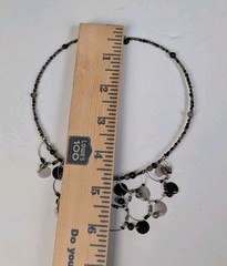 Vintage 90s Y2K Gothic Style Silver Tone Black Beaded Adj Choker Necklace
