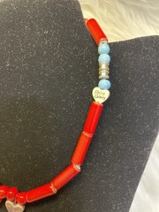 Vintage Flying Colors Ceramic Rainbow Heart Necklace 16” Pride Red Beads