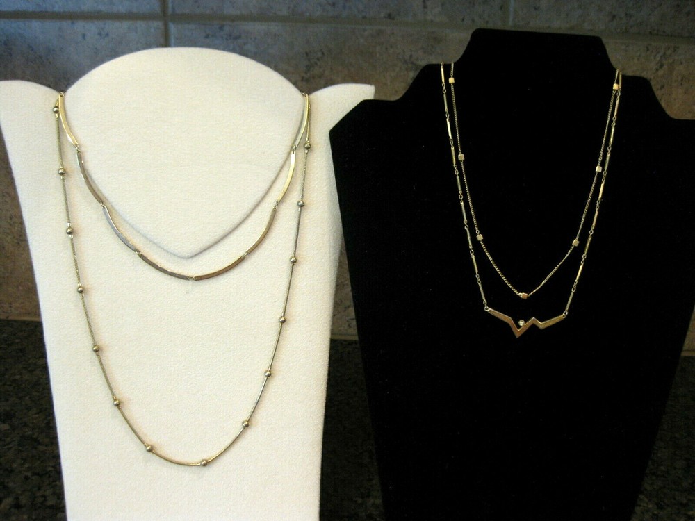 Lot 4 Necklaces Curved Links, Attached Pendant, Chains w/ Tiny Beads, 2 TRIFARI