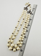 Vintage Double Strand Faux Pearl Necklace Adjustable Hook Clasp 1950s