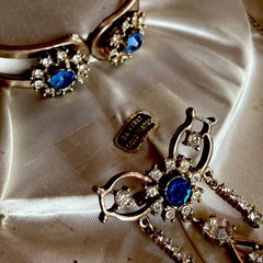 Antique Victorian 24K Gold Plate SET Lavalier Necklace/Pin Bracelet Clamper Box