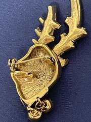 Festive Gold Tone Reindeer Brooch Crystal Encrusted Antlers