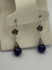 Vintage Sterling Silver 925 Filigree Amethyst Drop Earrings 6 Grams Floral