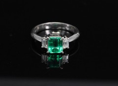 0.96ct GIA Colombian Untreated No Oil Emerald & Diamond Platinum Ring Size 5.75