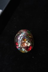 Vtg Domed Confetti Gold Tone Acrylic Resin Artist Made Adjustible Ring Fireworks