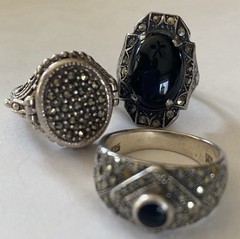 Vintage Sterling Silver 925 Marcasite Onyx Ring Lot ~ Compartment Ring ~ Deco ~