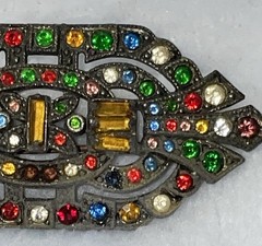Antigue Art Deco Baguette & Round Rhinestone Pot Metal BROOCH 2.5 in READ
