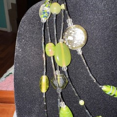 Vintage Chico’s Glass Beaded Green And Gold Colored Necklace 26 In 4 In Extende