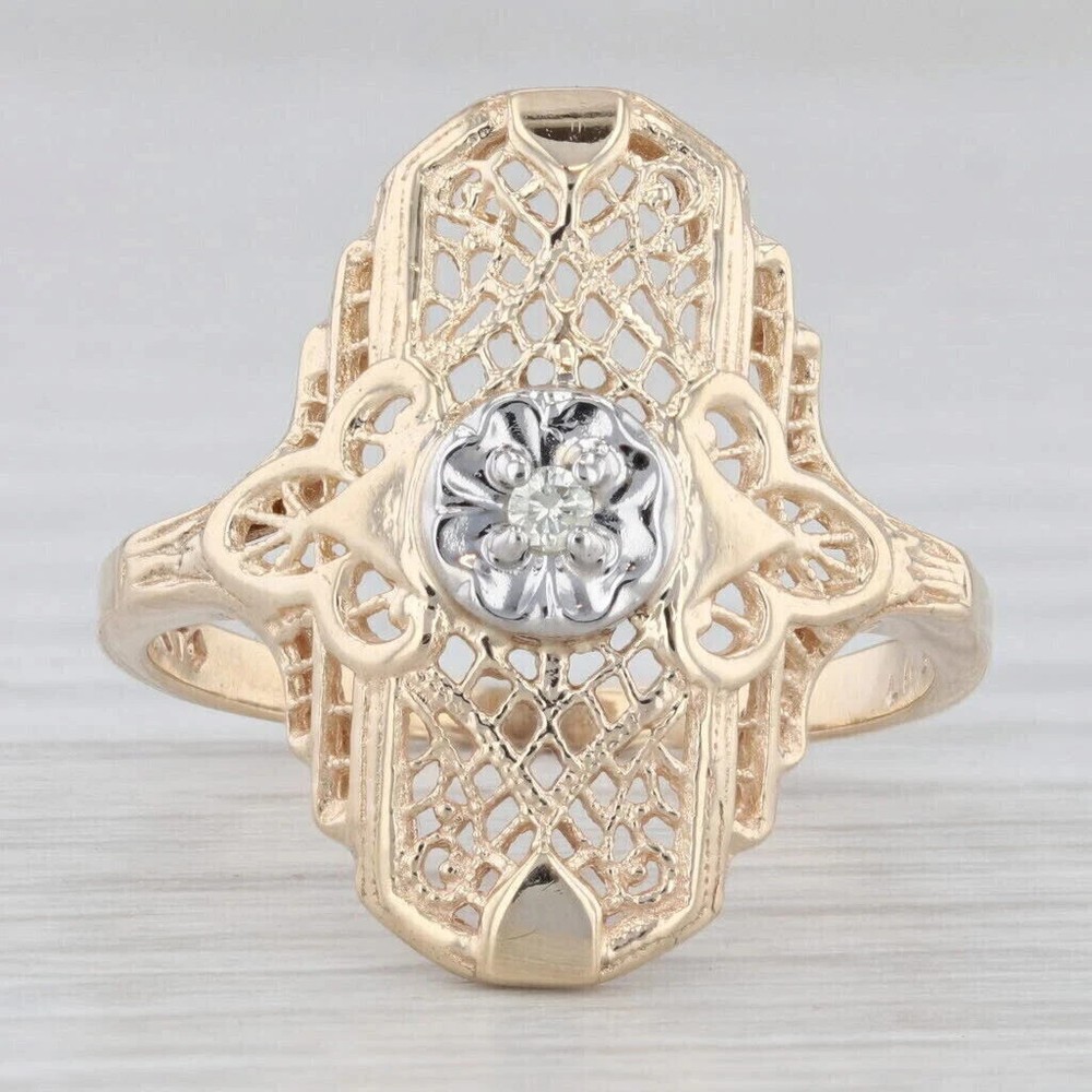 Art Deco Style 1.4Ct Round Lab Created Diamond Filigree 14K Gold FN Wedding Ring