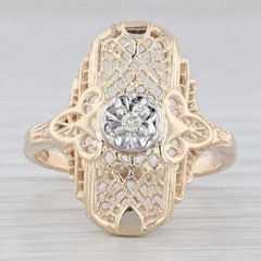 Art Deco Style 1.4Ct Round Lab Created Diamond Filigree 14K Gold FN Wedding Ring