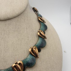 Vintage Copper Enamel Necklace Speckled Collar 17 Inch