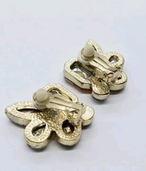 Flower Clip Earrings Amber Colored 1 in Rhinestone Gold tone Cluster Vintage