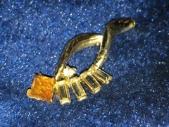 Antique Open Leaf Slide Abstract Baguettes Amber Color Rhinestone 1.5″ Pendant