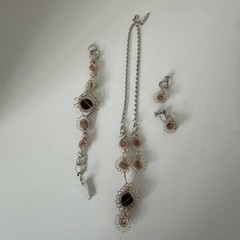 Vintage Antique Silesian Iron Wirework Necklace & Bracelet, Faux Ruby And Silver